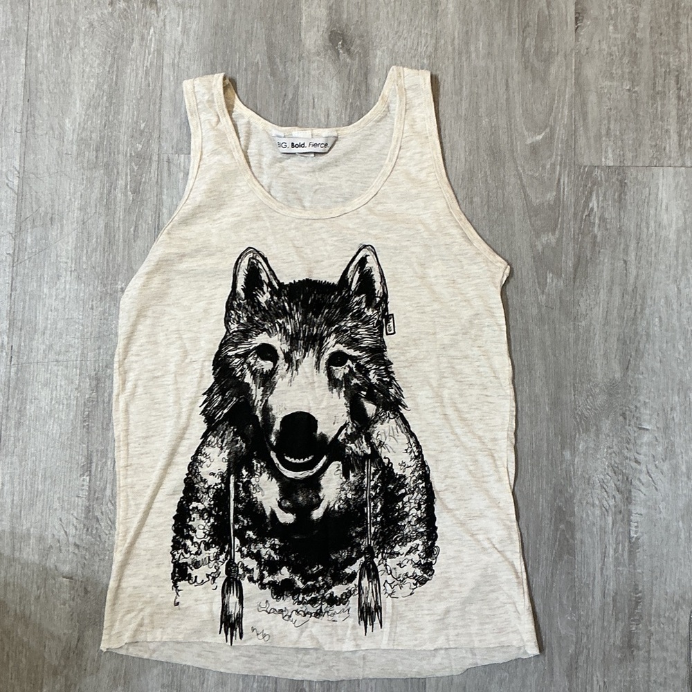 Wolf Graphic Dog Tank Top - Beige